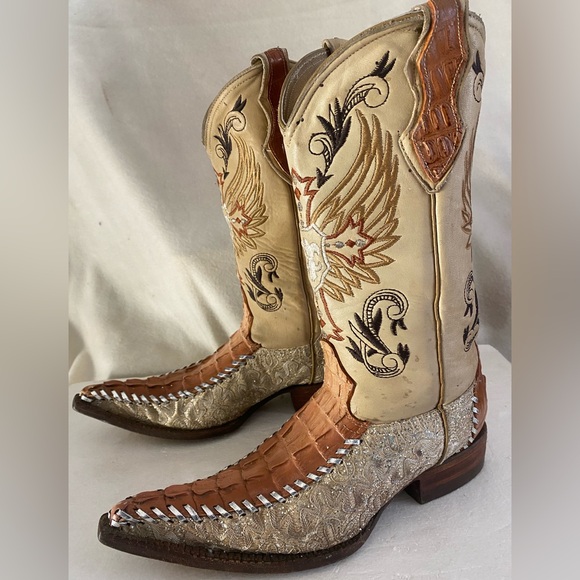 Carreta Men's Cowboy Brown, Cream, and Gold Embroider Glitter Size MEX-26-USA-7. - Picture 1 of 14